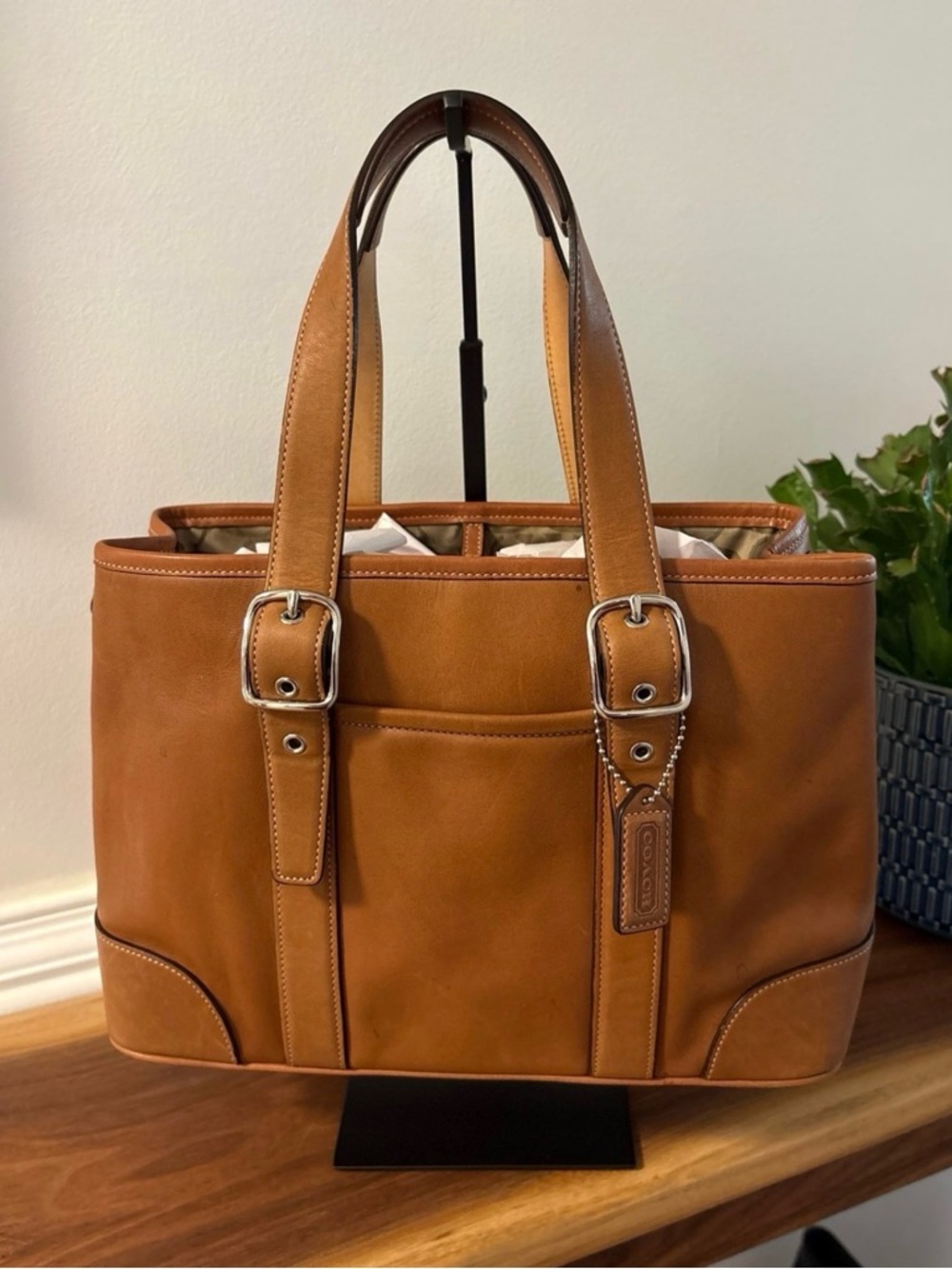 COACH Tan Leather Tote with Buckle Straps 7580
